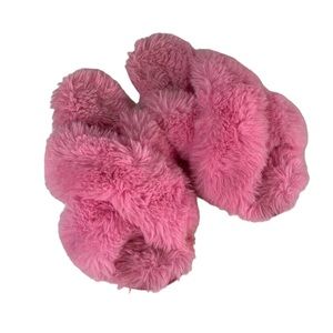 Girls Faux Fur Cross Strap Fluffy Slider Slippers Size S (13-1)